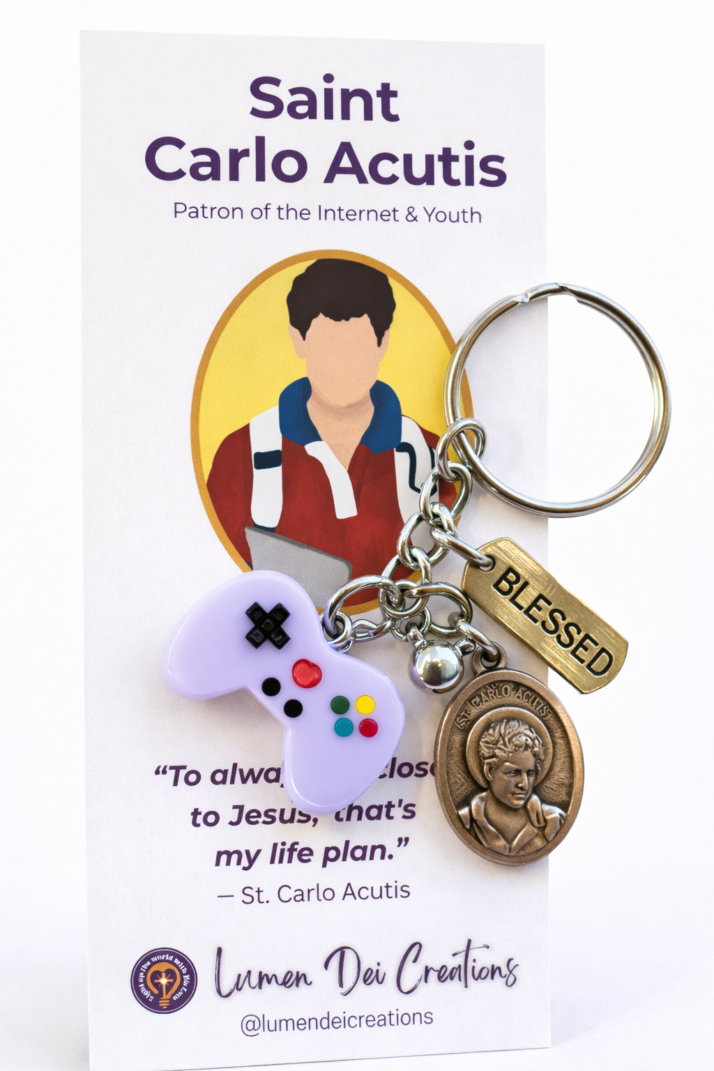 Carlo Acutis Keychain Lavender